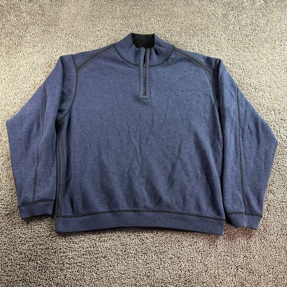 Tommy Bahama Other - Tommy Bahama 1/4 Zip Reversible Sweater Mens XL Blue Gray Cotton Pullove